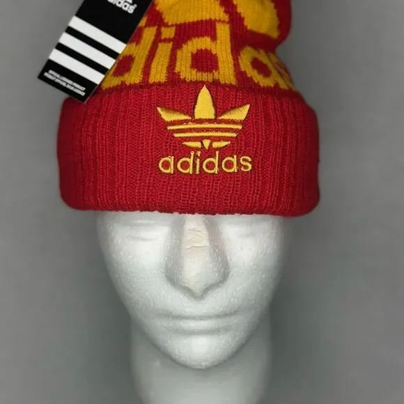 Adidas Red Beanie with Yellow Logo - Picture 2 of 3